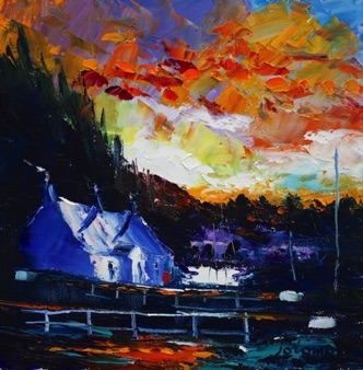 Stormy sunset Dunardry Lock Crinan Canal 16x16